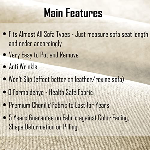 Image of HOKIPO Premium Chenille Sofa Cover Mat with 2 Armrest Cover, 3 Seater - Beige