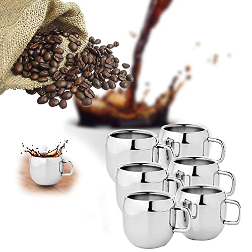 Steel Coffee & Tea Cup With Handles (6 Cm), Stackable Insulated Coffee Mug With Handle, Cup Set, Stainless Steel Coffee Cup Tea Cup - (Set Of 6), Silver #TOP3
