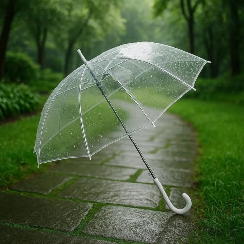 Image of Clear Transparent, Durable Wind-Resistant Umbrella | Special For Windproof Umbrella for Outdoor Events Rain-Decoration (White)