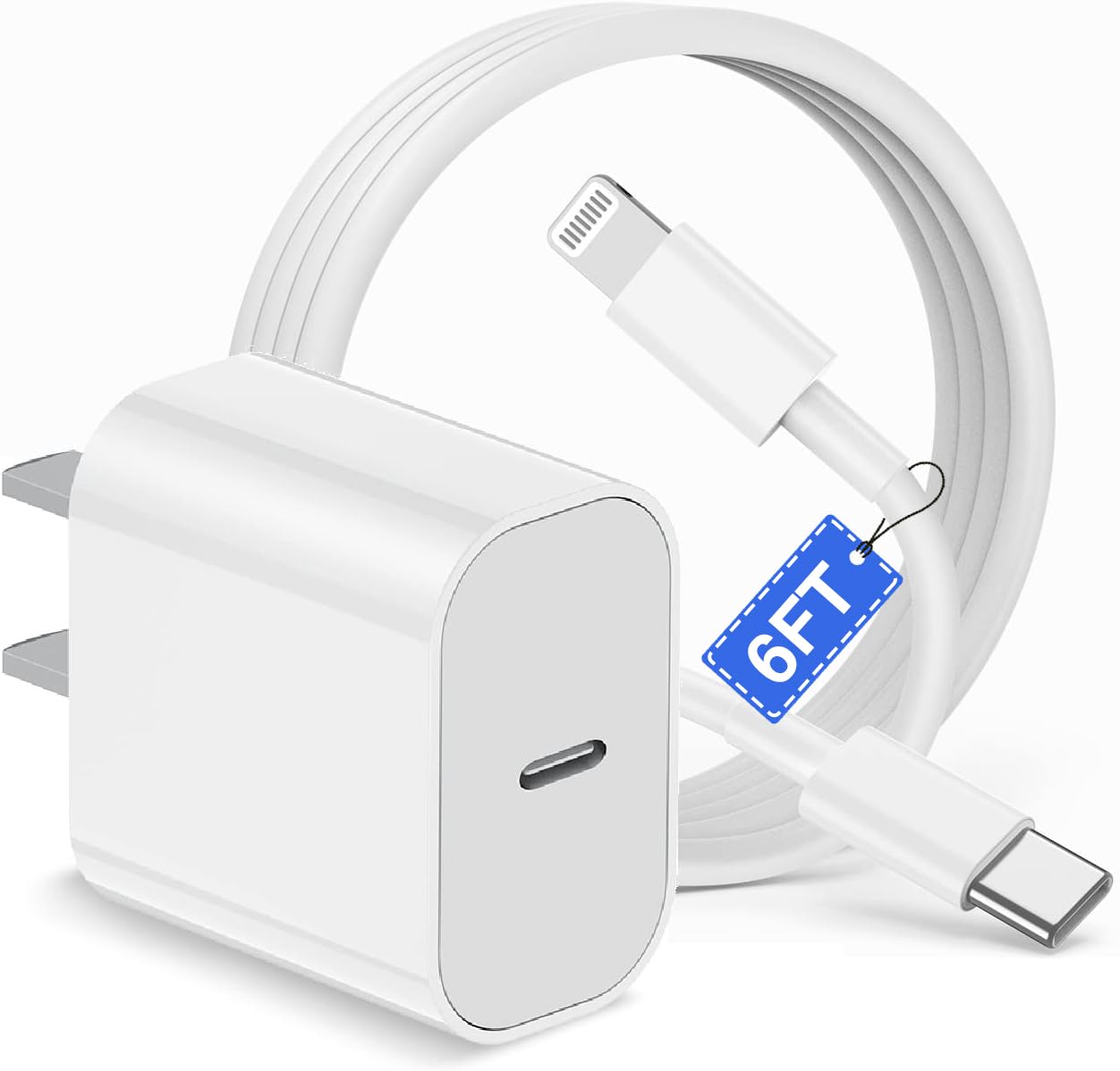 iPhone Charger Block, [ MFi Certified ] Wall Fast Charging Plug with Long USB C to Lightning Cable Cord 6ft, Type C Power Adapter Cube Box Brick for Apple iPhone 14 Pro Max/14 Pro/13/13 Pro/12 Mini/11