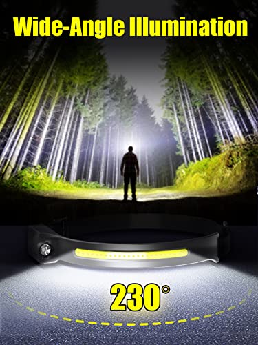 Image of UNBON Ultra Powerful LED Headlamp, USB C Rechargeable Headlamp with 5 Lighting Modes, Motion Sensor, IPX4 Waterproof Lightweight Super Bright for Hiking DIY Camping Fishing