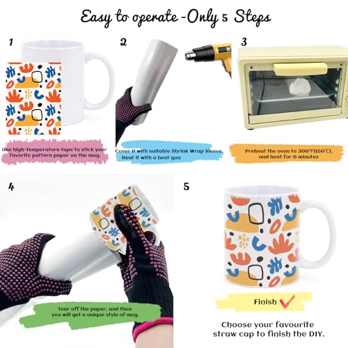 Image of Daily Treasures 50pcs Sublimation Shrink Wrap Sleeve Set (with 10pcs Cute Straw Cover Caps),5x10 inchHeat Shrink Wrap,White Bag Heat Shrink Film,Sublimation Wraps For 20oz Tumblers Mugs Cups Jars Cosmetic