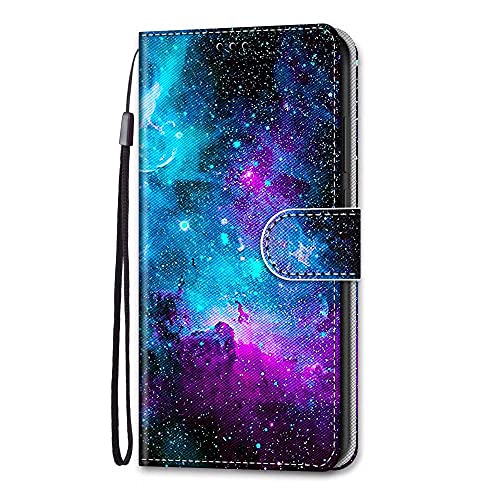 Nadoli Coque Wallet pour Samsung Galaxy A73 5G,Coloré Peint Violet Étoilé Ciel Portefeuille Cuir Fonction Stand et Fentes de Carte Coque Housse Etui