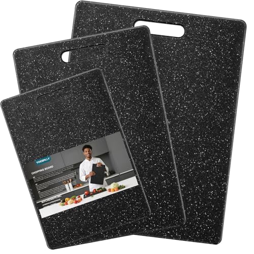 Set de 3 tablas de cortar plásticas negras con mango miniatura 1