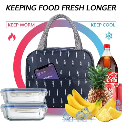 Image of Eco-Friendly Insulated Lunch Bag with Smart Organizer for Office, School, Gym & Outdoor - Reusable, Durable, and Stylish Storage for Men, Women, and Kids (Printed White)