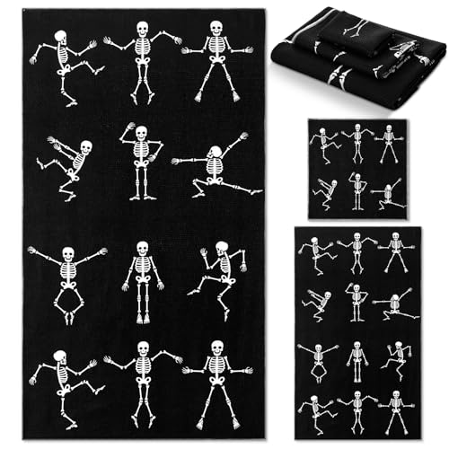 Preboun LEN-PREBOUN-72446 3 Pack Halloween Skull Bathroom Towels Set Halloween Hand Towels cover