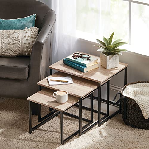 Mdesign Modern Nesting Tables, Stackable Nightstand, Side Table Or End Table, Metal/Wood Stacking Coffee Tables, Rustic Accent Furniture For Living Room, Bedroom, Home Office, Set Of 3, Natural/Black #TOP1