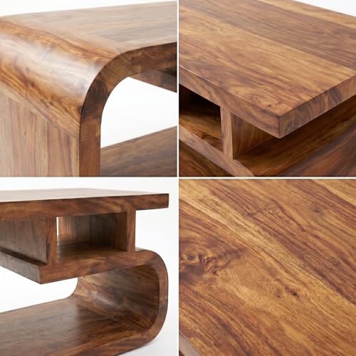 Image of SONA ART & CRAFTS Sheesham Wooden Center Coffee Table for Living Room Home with Shelf Storage | Wooden Coffee Table | Center Table for Living Room | Tea Table | Natural Teak Finish