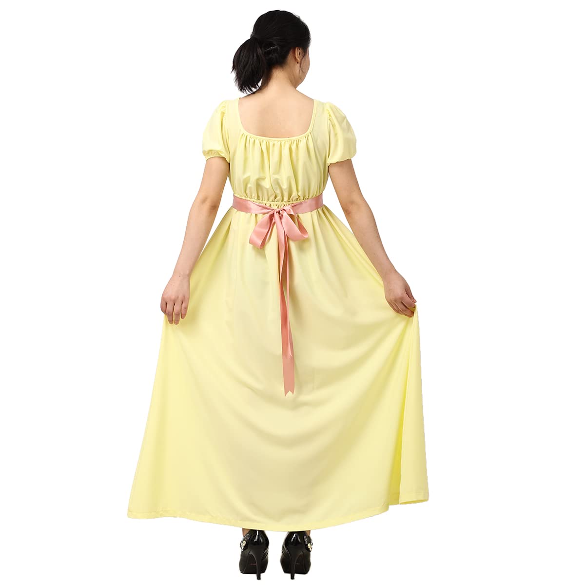 COSDREAMER Abito da Donna Regency Abito Medievale Vittoriano retrò a Vita Alta con Maniche a Nastro