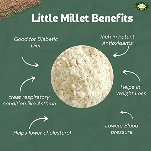 Image of Millet Amma CERTIFIED ORGANIC Little Millet Flour | 1 Kg (500g x 2 Packs) | Made with Unpolished Millet Grains ( Kutki | Samai | Same | Samalu ) | Suitable for Multiple Millet Recipes | 100% Vegan & Gluten Free | Rice in Proteins