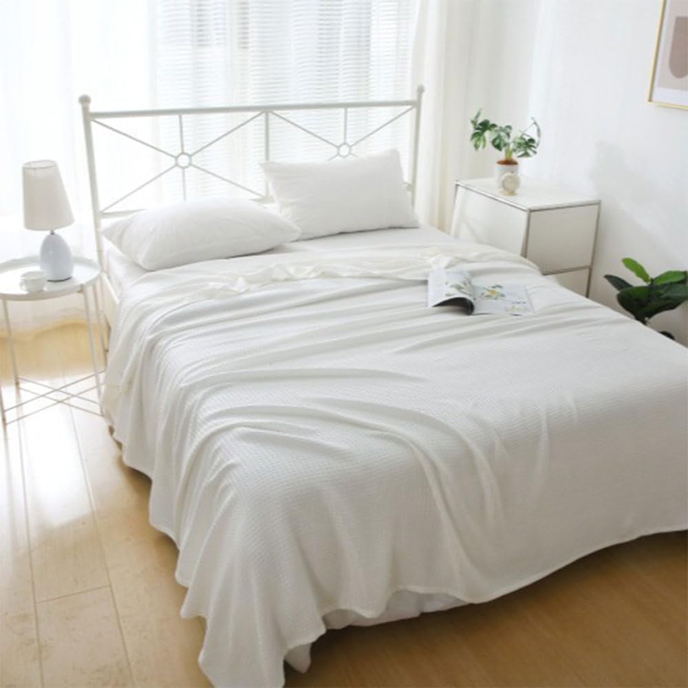 JvFbjLF Lightweight Sofa Blanket – Cooling Fibre, Soft(White,200x230cm)