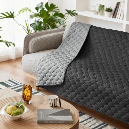 Image of gogobunny 100% Double Sided Waterproof Dog Blanket Soft Pet Bed Cover Reversible Protect Furniture Couch Sofa Car for Puppy Cat Kids (Dark Charcoal /Light Charcoal, 82x120 Inch (Pack of 1))