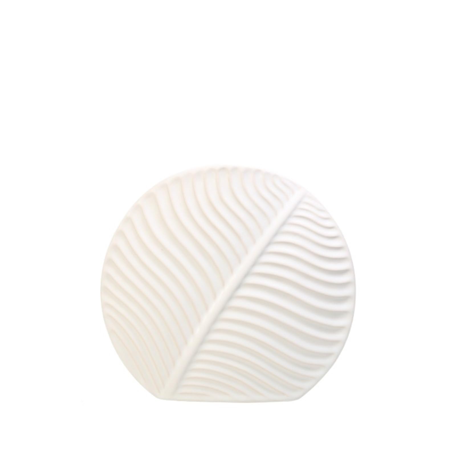 Geometric Vases Ceramic Vase Living Room Decoration Flower Arrangement Desktop Creative Green Leaf Ornament(Medium white)