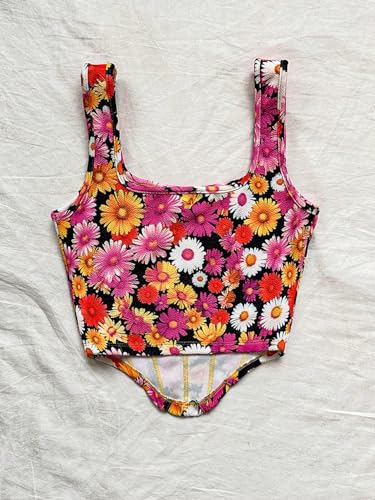 Image of mikuchiku Women's Floral Corset Tank Top, Printed, Sleeveless Crop Top