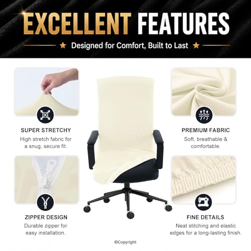 Image of Elastic Computer Chair Cover with Durable Zipper - Protective Removable Washable Universal Office Desk Chair Seat Slip Cover - Stretchy Soft Anti-dust Desk Chair Seat Protector for Dogs, Cats, Pets