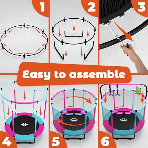 Happin® 55" Toddler Trampoline, Indoor & Outdoor, Ages 1-6, 5FT Kids, Safety Enclosure Net - Image 4