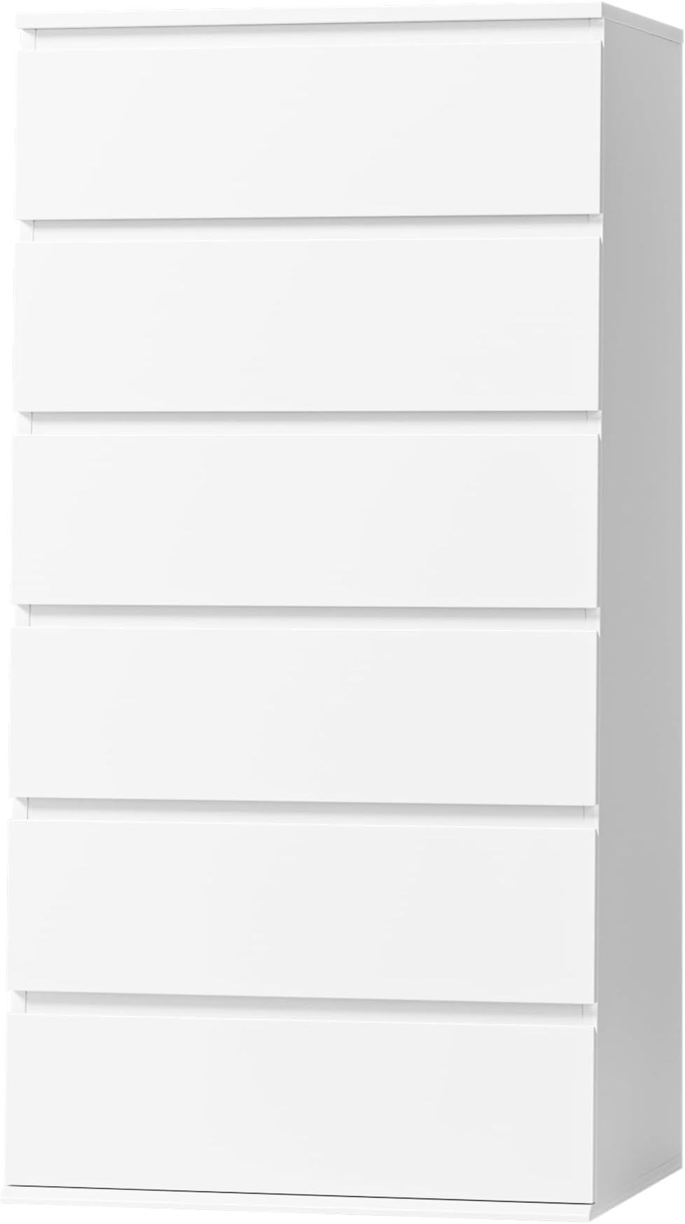 FOTOSOK White Dresser, 6 Drawer Dresser, Modern Tall Floor Storage Cabinet with Metal Sliding Rail, Wooden Handleless Drawer Cabinet, 6-Layer Large Capacity Vertical Dressers for Home & Office
