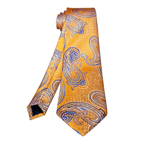 Image of 5PCS Mens Silk Designer Tie, Pocket Square, Cufflinks, Drilled Tie Ring and Lapel Pin Set for Wedding Groom Party