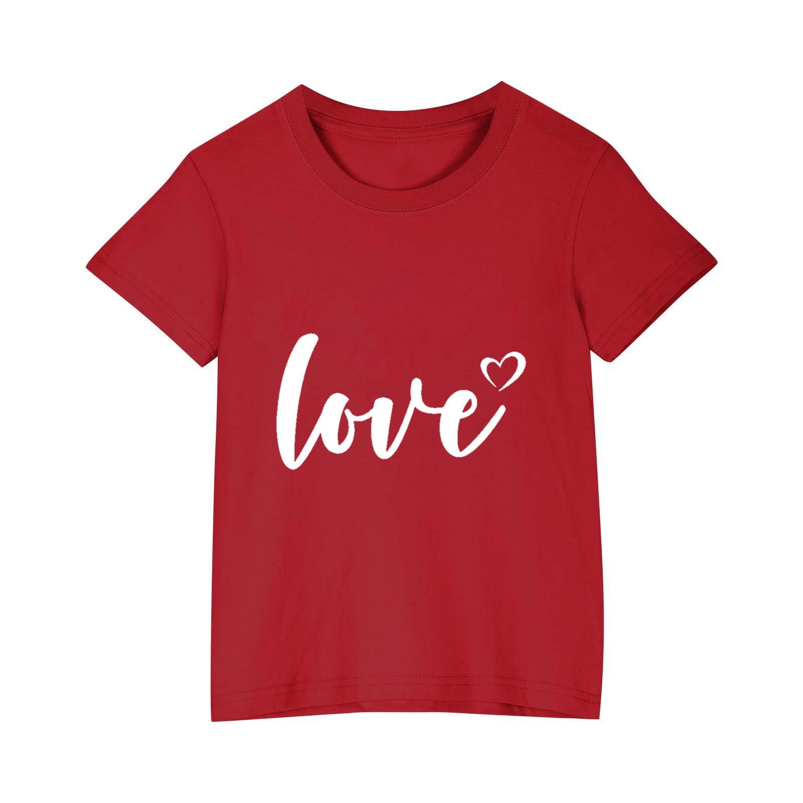 Girls Shirts Short Sleeve Tshirt Love Heart Tops Cute Ggraphic Tees Valentines Day T-Shirts Crewenck Comfy Blouses A12-red 2-3T