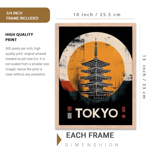 Image of kotart Japanese City View Wall Framed Posters | Aesthetic Japan Theme City View Framed Poster for Living Room Bedroom Gaming Room Studio Wall Decor Set Of 3 (10X13 inch)