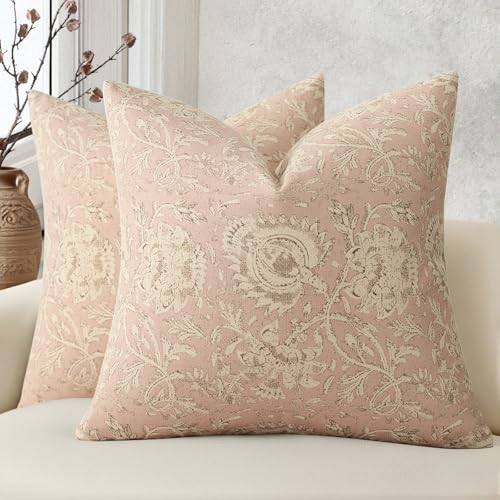 Vintage Floral Print Throw Pillow Covers 18x18 Set of 2