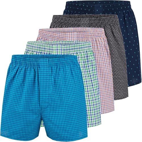 City Life Herren Webboxer 5er Pack - 100% Baumwolle, desortierte Boxershorts, atmungsaktiv & bequem, Farbe:Design 1, Grösse:L