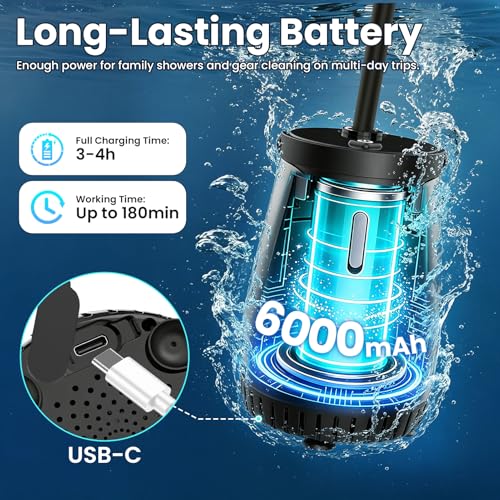 Ducha portátil para camping dessports, bomba recargable de 6000mAh para exteriores miniatura 3