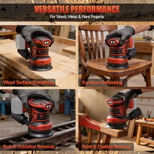 Cordless 5-Inch Random Orbital Sander Compatible with Milwaukee 18V Battery (Tool Only, No Battery),Brushless Electric Sander with Dust Collection,6 Variable Speeds (7,000–13,500 RPM) for Woodworking thumbnail 7