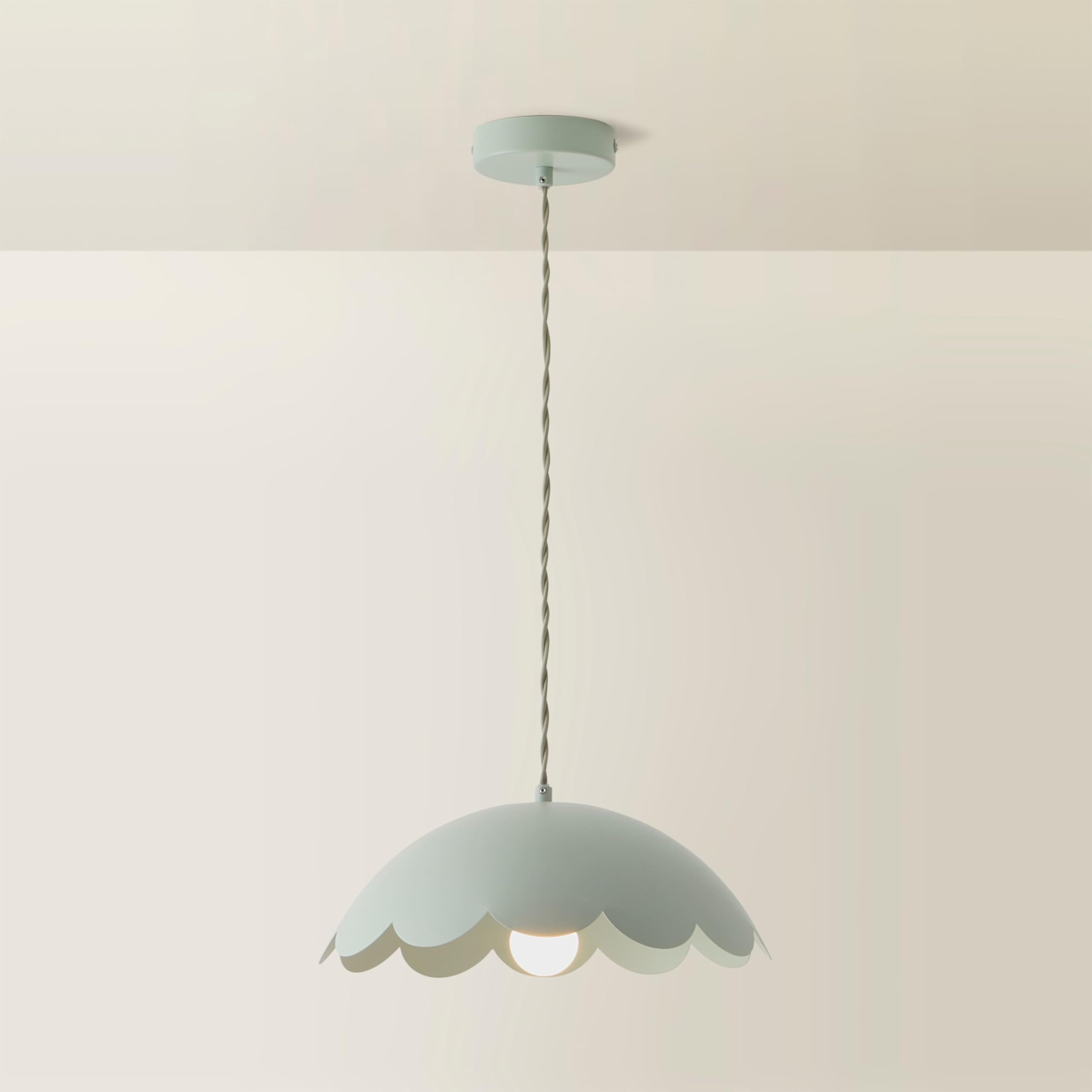 B&Q -  Millie Sage Green Scallop Pendant Ceiling Light And Bulb
