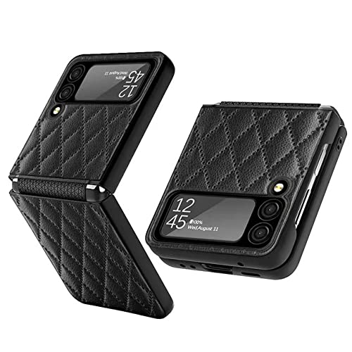 Coque en cuir noir Samsung Z Flip4 avec protection de charnière intégrale au design épuré