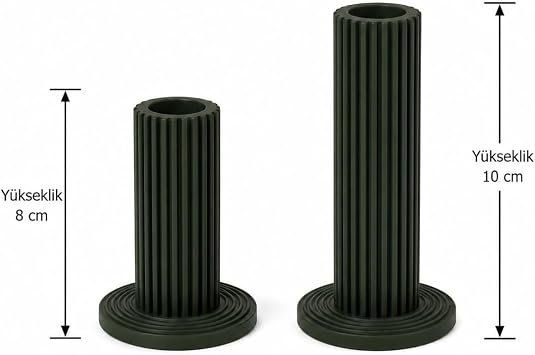 Modern Sütun Tasarımlı Şamdan Seti, Koyu Yeşil, 2'li, Minimalist Dekoratif Mumluk, 8 cm ve 10 cm | PLA 3D Baskı