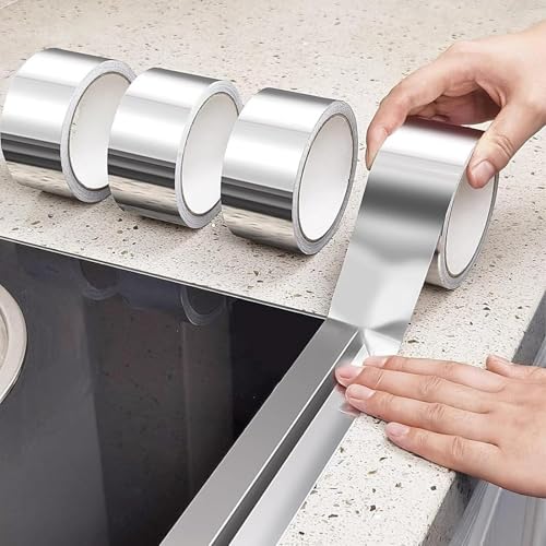 Miniatura 3 de Cinta De Aluminio Para Fregadero, Cinta Autoadhesiva Impermeable Para Reparación De Tuberías Y Tira De Sellado, Ideal Para Sellar Bañeras, Baños, Bordes De Fregadero De Cocina Y Paredes 3 X 5 Cm