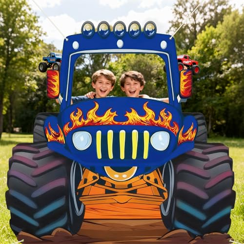 Fondo fotográfico monster truck azul grande para fiestas miniatura 5