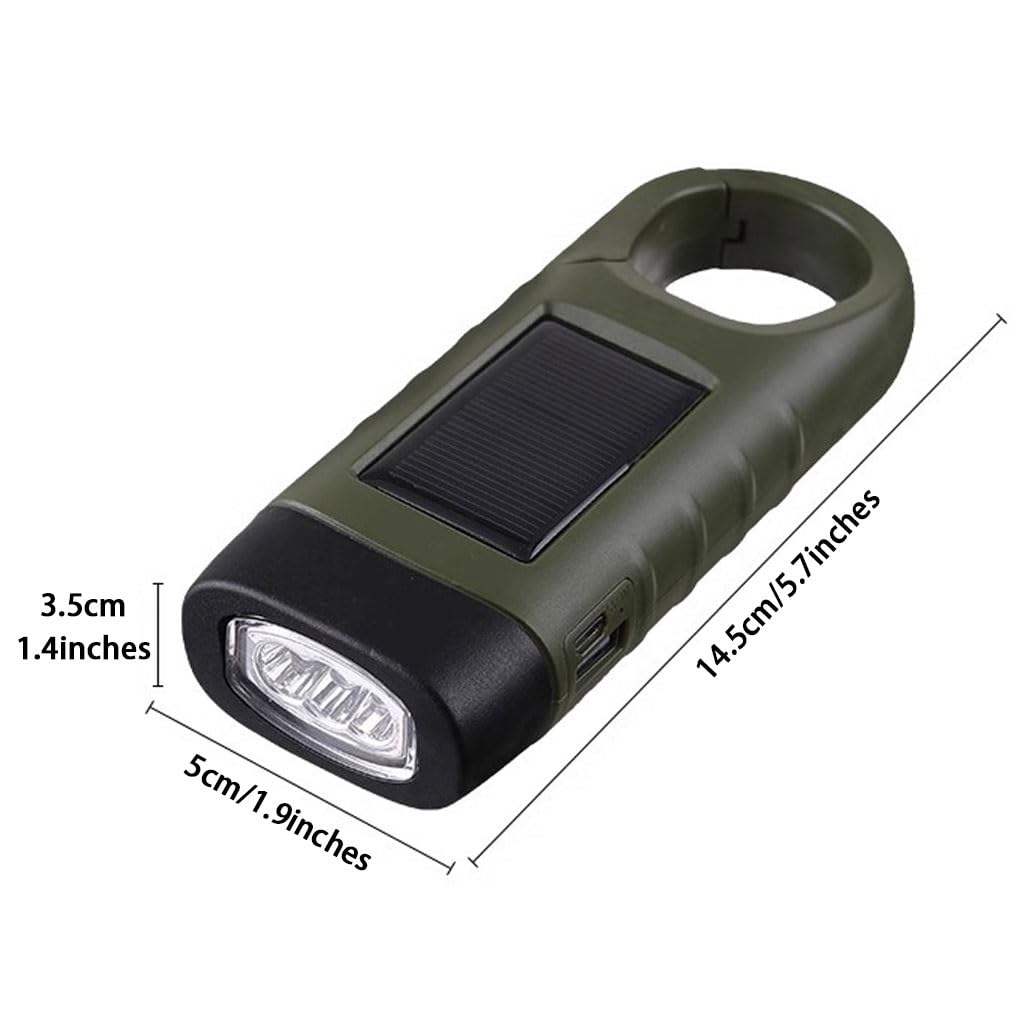 Torcia ad Energia Manuale Torcia elettrica a manovella alimentata ad energia Solare, Piccola Torcia elettrica Portatile a Dinamo, per attività all'aperto, Sport, Escursionismo(Army Green,14.5cm*2)
