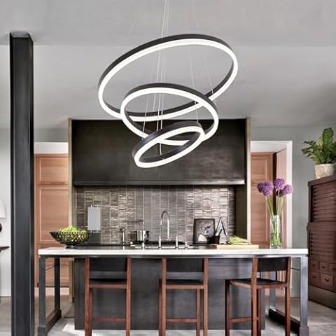 EMBRING Modern LED Chandelier,3Rings Chandelier Light Fixture,Dimmable Black Chandelier for Dining Room,Luxury Contemporary Led Pendant Light for High Ceiling Living Room Staircase Foyer Cover