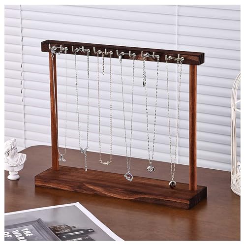 ネックレススタンド 木製 ジュエリースタンド 12本収納可能 キースタンド ネックレス/ブレスレット/玄関収納 鍵置く アクセサリースタンド 小物掛け 陳列棚 簡単組立 卓上置物 部屋 リビングルーム 玄関 寝室 オフィス 店舗用