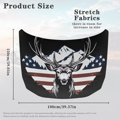 Image of Deer American Flag Car Hood Cover Polyester Elastic Fabrics Can be Washed Car Hood Cover Flag Suitable for Auto Car Truck, Van, SUV, Pickup