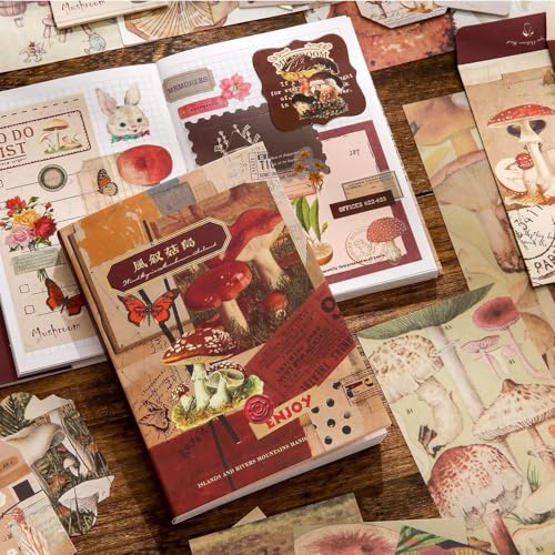 Image of RANDEN Mushroom Journaling Kit, 346PCS Vintage Scrapbook & Stationery Set with Aesthetic Stickers, Ephemera Pack and Journal Supplies for Bullet Journals, Planners, Albums & Creative Crafts (Mushroom)