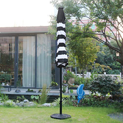 Image of Sunnyglade 9' Solar 24 LED Lighted Umbrella with 8 Ribs Adjustment and Crank Lift System for Patio - Black and White