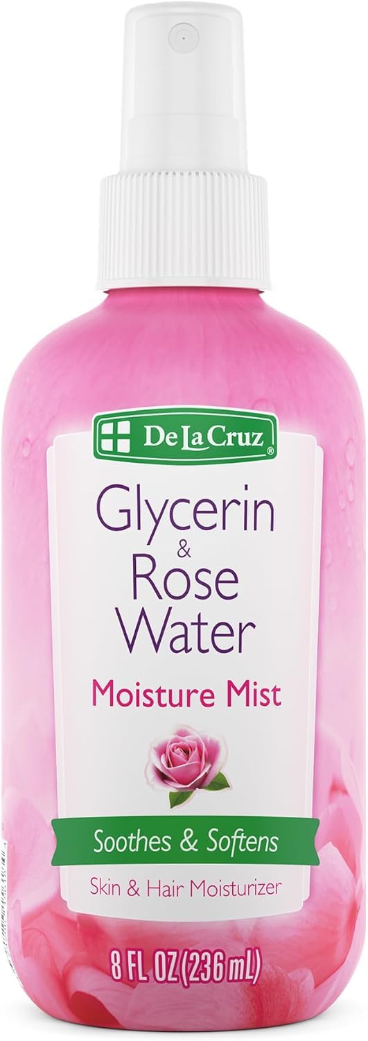 De La Cruz Rose Water and Glycerin Spray for Face - Rosewater Facial Toner and Moisturizer Mist for Skin and Hair 8 fl oz (236 mL)