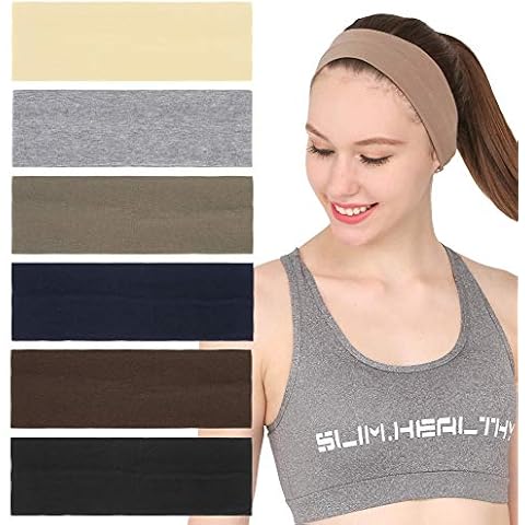 Folora 6Pcs Stretchy Elastic Solid Headbands, Cotton Sports Hairband for Women Girls, Suitable for Yoga, Pilates, Running, Cycling Cover