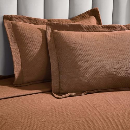 Superior 3 Piece Cotton Bedspread Set, Home Bed Decor, Decorative Bed Spread, 2 Pillow Shams, Medium Weight Blanket, Matelasse Coverlet, Bedding Essentials, Peploi Collection, Full, Burnt Orange