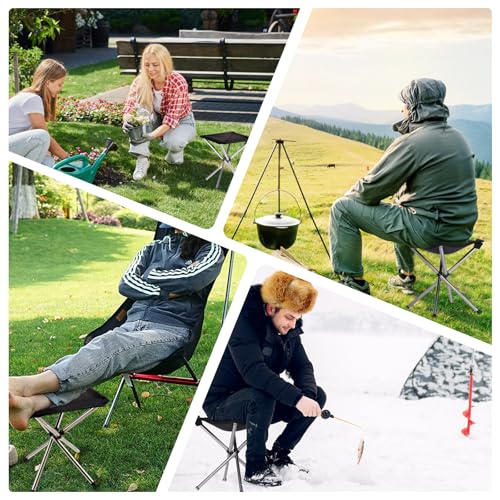 Image of Portable Stool, 13.8 Inch High & 1.32 lbs Small Folding Chair, Telescopic Compact Foldable Stool with Carry Bag for Camping, Hiking, Outdoor Concert