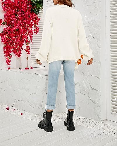 Image of Womens Y2K Cute Cardigan Sweaters Open Front Cropped Flower Knit Jacket Vintage Preppy Aesthetic 90s Clothes Kawaii Sweater