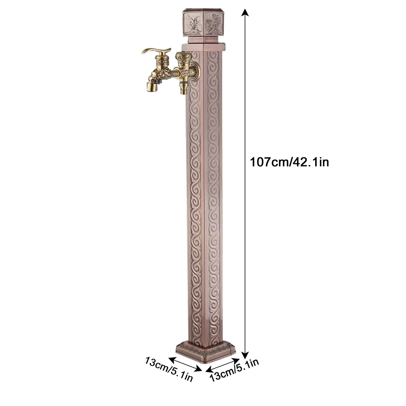 Robinet Exterieur Jardin avec Becs Doubles Sculptés, Robinet Jardin en Cuivre Rouge, Colonne D'eau pour Lavage et Arrosage de Voitures Dans la Cour de la Villa(107cm/42.1in)