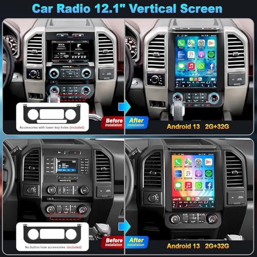 for Ford F150 2015 2016 2017 2018 2019 2020 Android 13 Car Stereo 8-core, 12.1 Inch IPS Touch Screen Car Radio with Wireless Carplay/Android Auto,GPS, WiFi, Bluetooth, FM, DVR