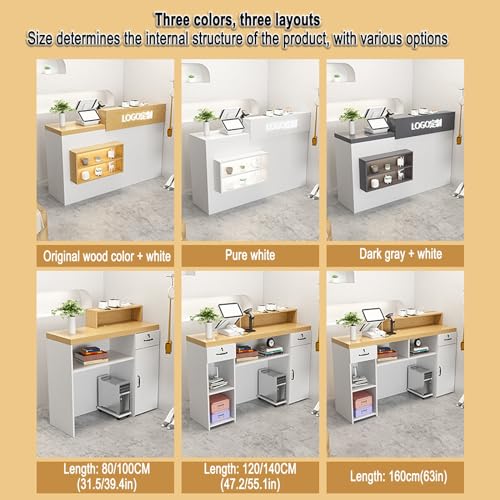 Modern Reception Counter with Storage Space Double Tier Checkout Desk for Commercial Use Standing Reception Desk for Businesses Stylish Cashier Counter
