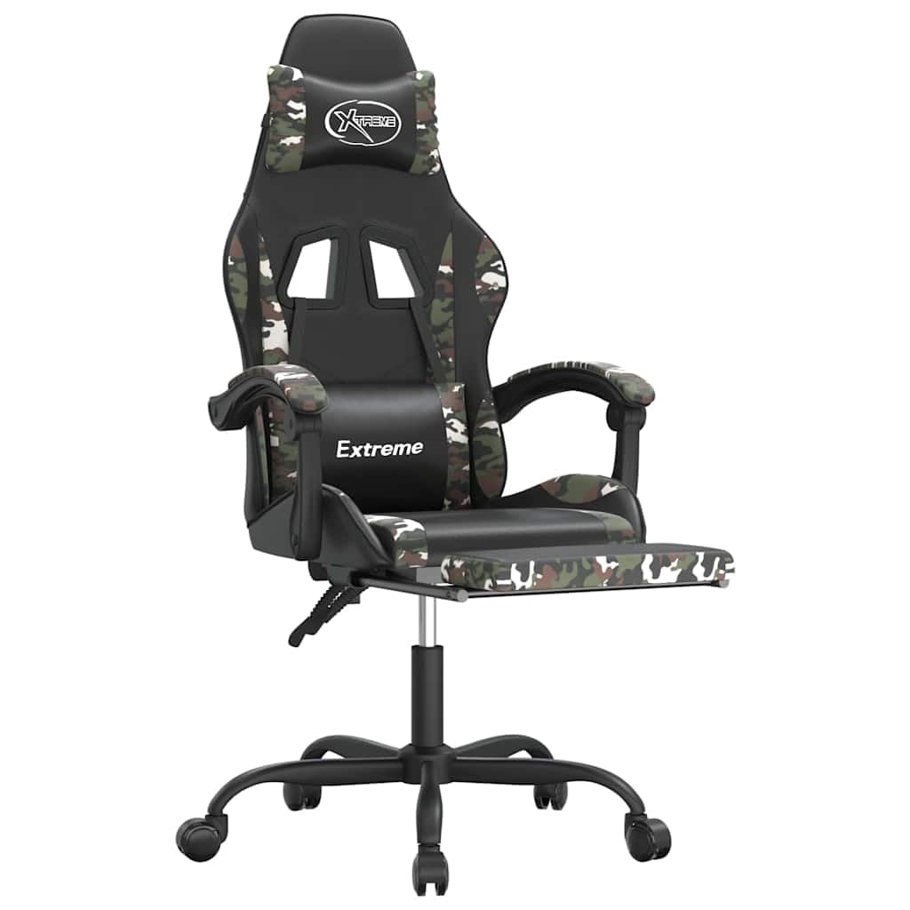 Sedia da gaming con poggiapiedi, girevole, in ecopelle, ergonomica, con funzione basculante, cuscino lombare, poggiatesta e ruote, per uso domestico e PC