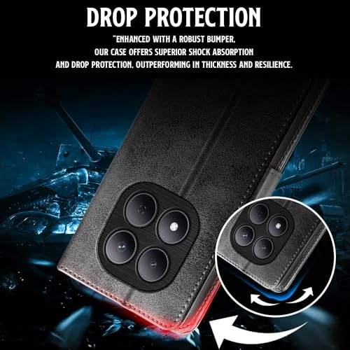Image of WOW IMAGINE Shock Proof Flip Cover Back Case for Mi Redmi Note 15 5G 2025 | Poco M8 5G (Magnetic Button Flip Case | Wallet Pockets & Stand | Leather Finish | Haze Black)
