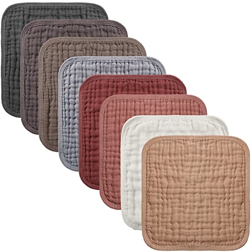 Image of 8 Pcs Baby Muslin Burp Cloths 9 x 9 Inch Multi Colors Baby Washcloths 6 Layer Soft Absorbent Face Towel Unisex Baby Burp Rags for Boys Girls Toddlers Newborn Shower Gifts (Deep Color)